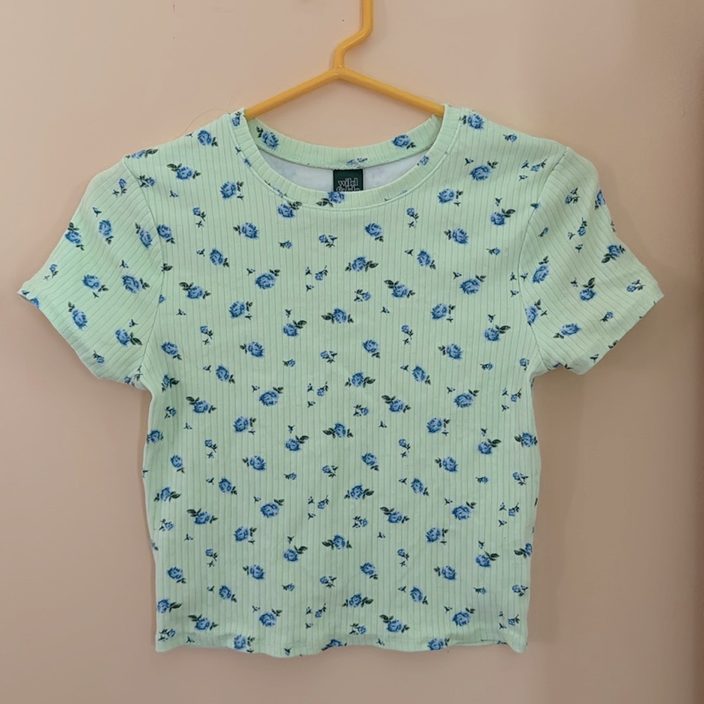 EUC Wild Fable SS tshirt, Mint green w/ blue floral Size M